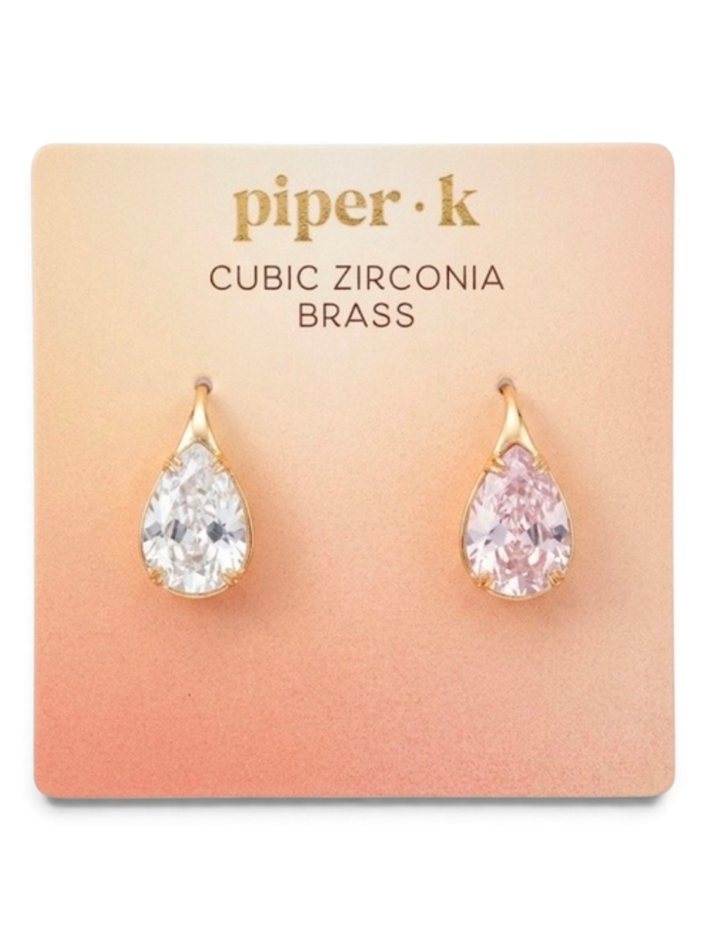 💛▪️Piper K ▪️ Gold Teardrop Cubic Zircobia And Brass Stud Earrings